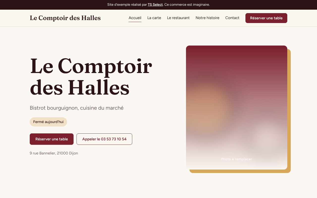 Page d'accueil du site du restaurant Le Comptoir des Halles
