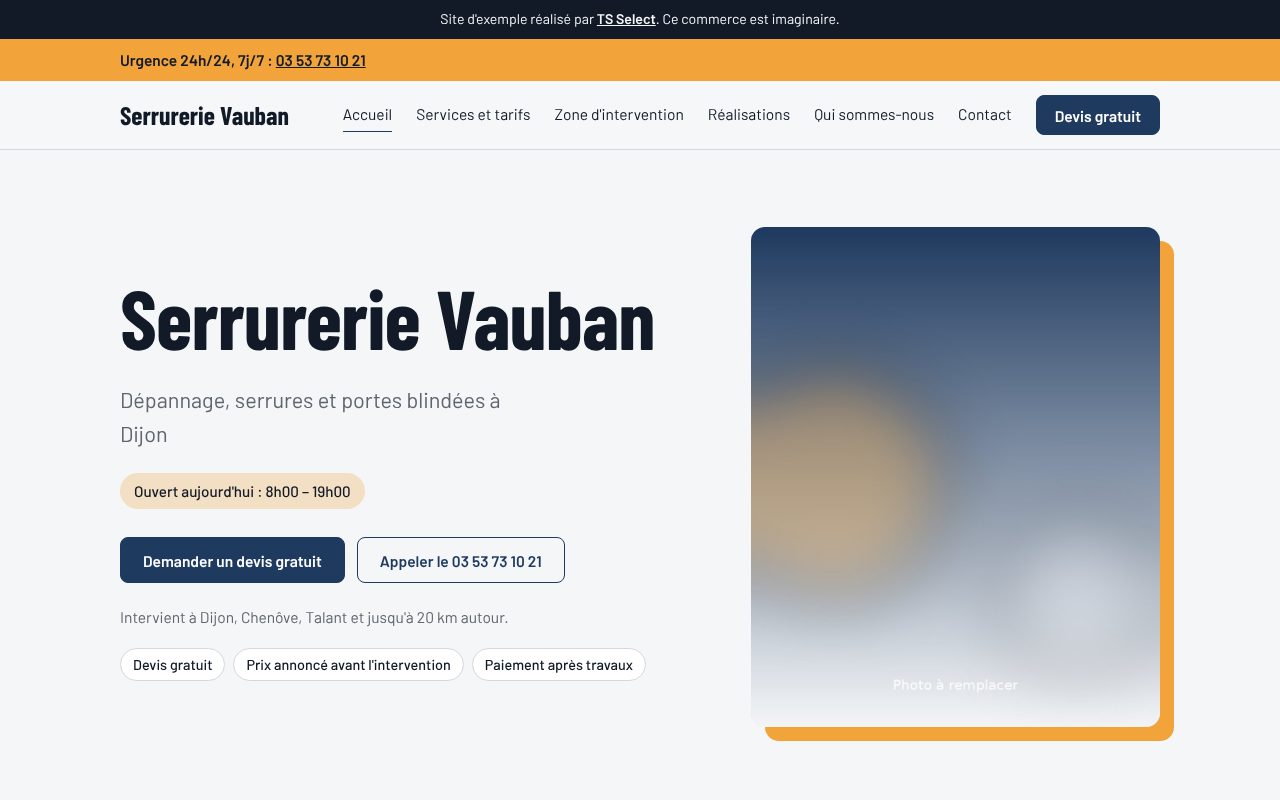 Page d'accueil du site de la Serrurerie Vauban